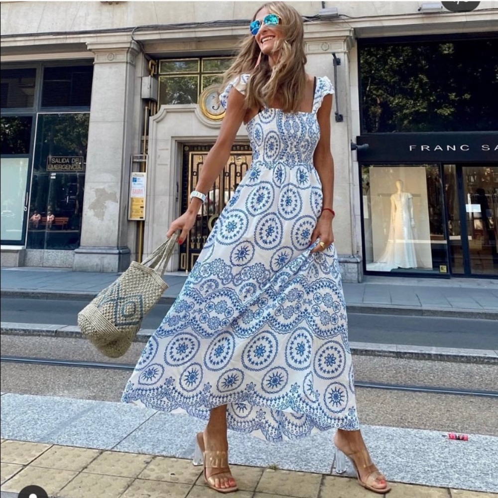 Zara Openwork Embroidered Midi Dress RARE